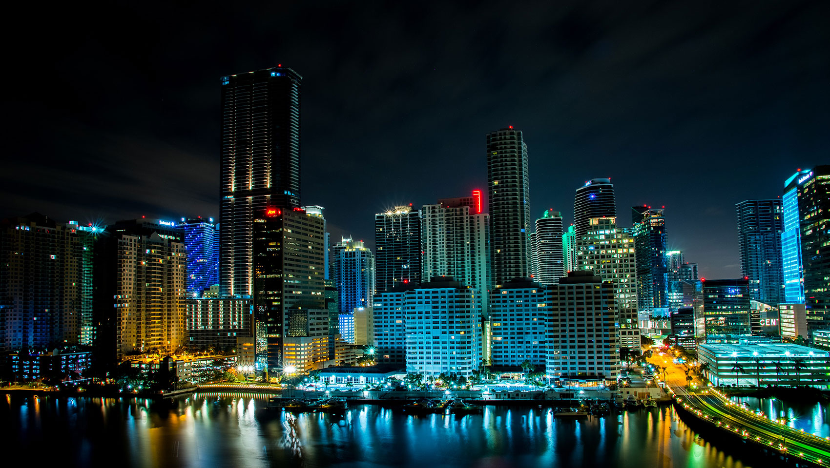 View of Downtown Miami Skyline at Night