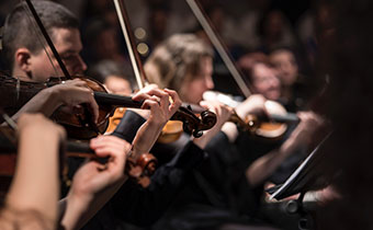 violinists playing in orchestra